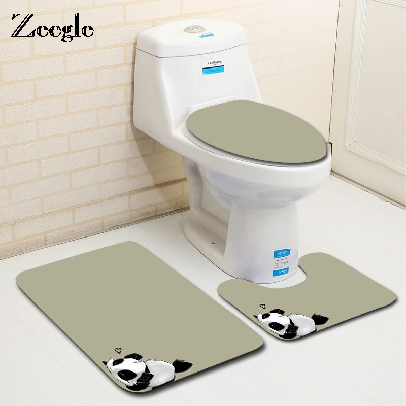 

Zeegle Flannel Panda Pattern 3 piece Bath Mats Toilet Rugs Set Absorbent Pedestal Rug Lid Toilet Cover Carpet Bathroom Set