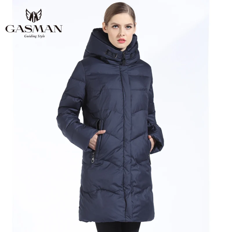 521 deep blue GASMAN Женский Пуховк Длинный Для Женщин Мод С Капюшоном Толстая Куртка Женская Зимняя Пуховки Женские Большой Размер Био-пух Пальто Женское Высокого Качества Стильная Парка Зимняя Женская Размер 7XL 6XL - Цвет: 521 deep blue