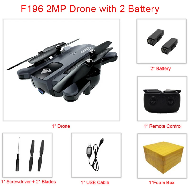 Set2 2MP 2Battery Teeggi F196 мини складной Радиоуправляемый Дрон с 2-мегапиксельной HD камерой Радиоуправляемый квадрокоптер вертолет дополнительная локализация потока VS Visuo XS809S SG700 - Цвет: Set2 2MP 2Battery