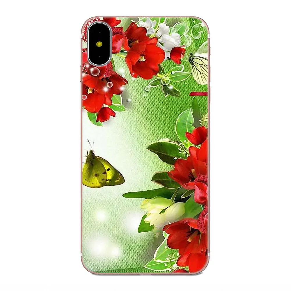 Мягкий защитный чехол из ТПУ с бабочками на белых розах для Apple iPhone 4 4S 5 5C 5S SE 6 6S 7 8