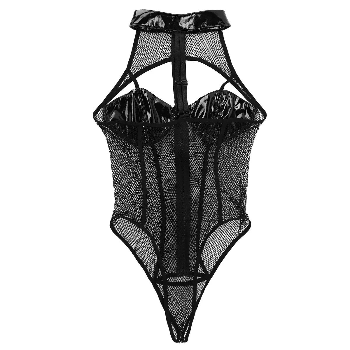 Женское черное нижнее белье TiaoBug из искусственной кожи с открытой