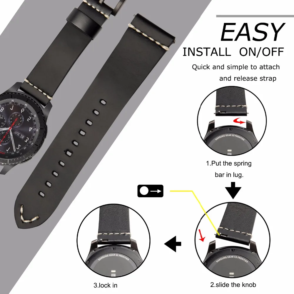 Ремешок для часов из натуральной кожи 22 мм для samsung gear S3 Galaxy Watch 46 мм SM-R800 gear 2 Neo Live Quick Release ремешок на запястье