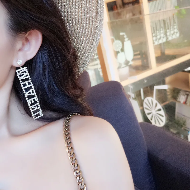 

Luxury hollow letter drop earrigs, zircon, women, fashion jewelry accessories wholesale,TF473