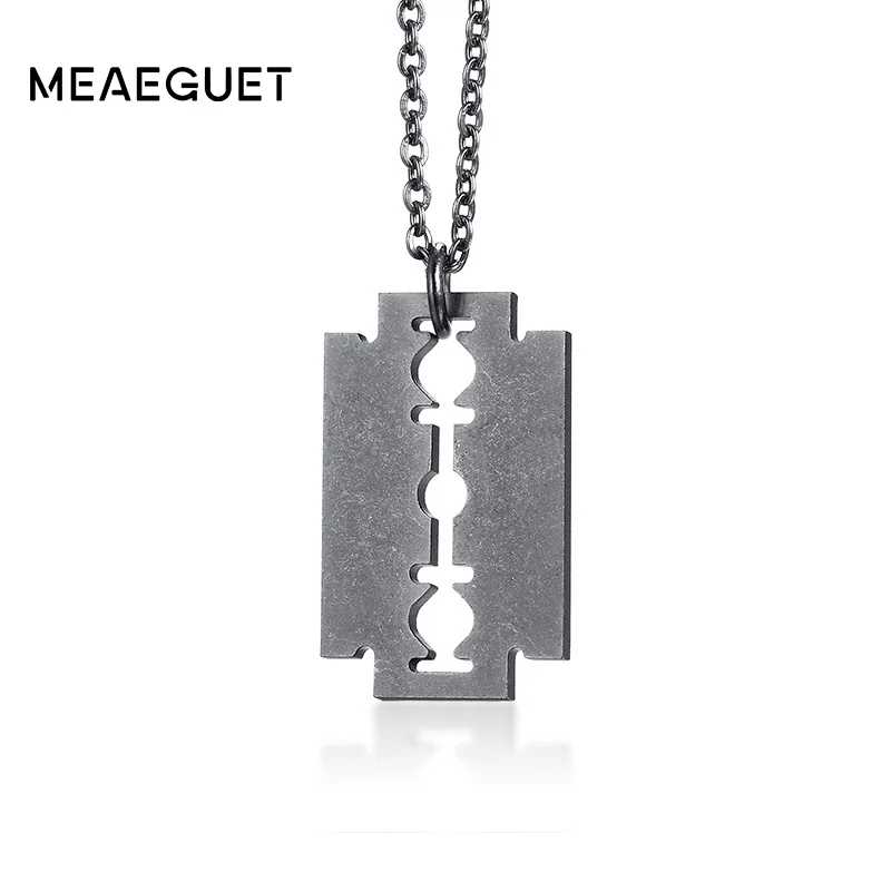 Мужская бритва из нержавеющей стали в стиле стимпанк|razor blade necklace|rock jewelrynecklace men