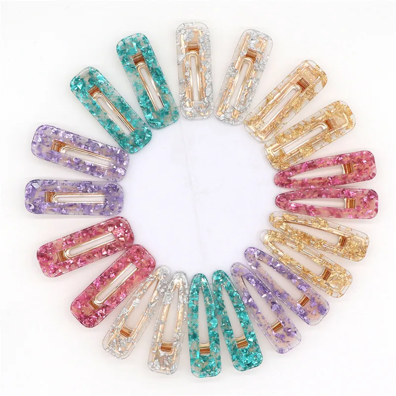 2Pcs Korean Hair Clips For Women Vintage New 2019 Girls Acrylic Hollow Waterdrop Rectangle Pins Tin Foil Sequins Barrettes | Красота и