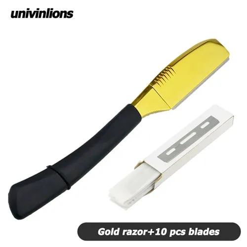 Gold-10 blades " univinlions, золотые, серебряные лезвия, прямая бритва, палочка для мужчин и женщин, парикмахерский нож для бритья, весенний дизайн, борода, лицо, подмышек, тело - Цвет: Gold-10 blades