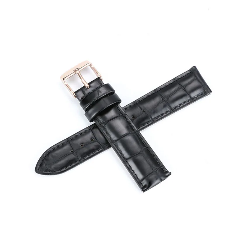 rose gold-Black ZJW Высококачественный ремешок из натуральной кожи в нескольких спецификациях, черный и коричневый - Цвет ремешка: rose gold-Black ZJW
