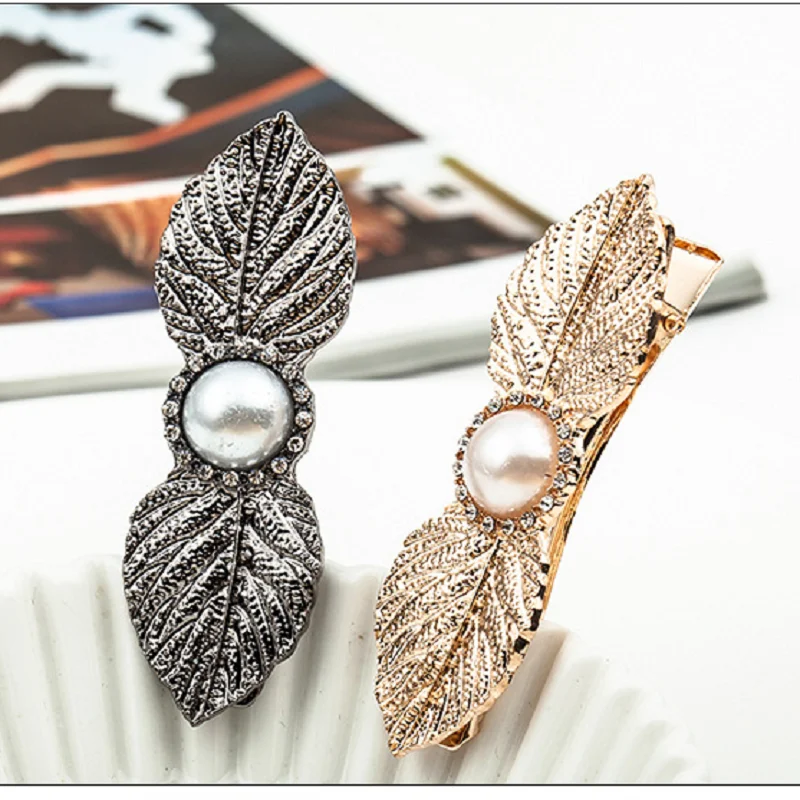 1Pcs Leaf shape Pearl Hair Clip Headwear for Women Girl Vintage Clips Pins Barrette Styling Tools Accessories 7 |