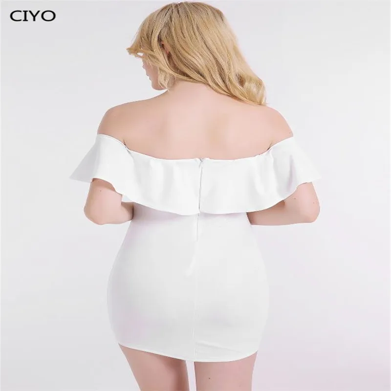 Ciyo рюшами с плеча bodycon платье пикантные Для женщин короткий рукав Клубные