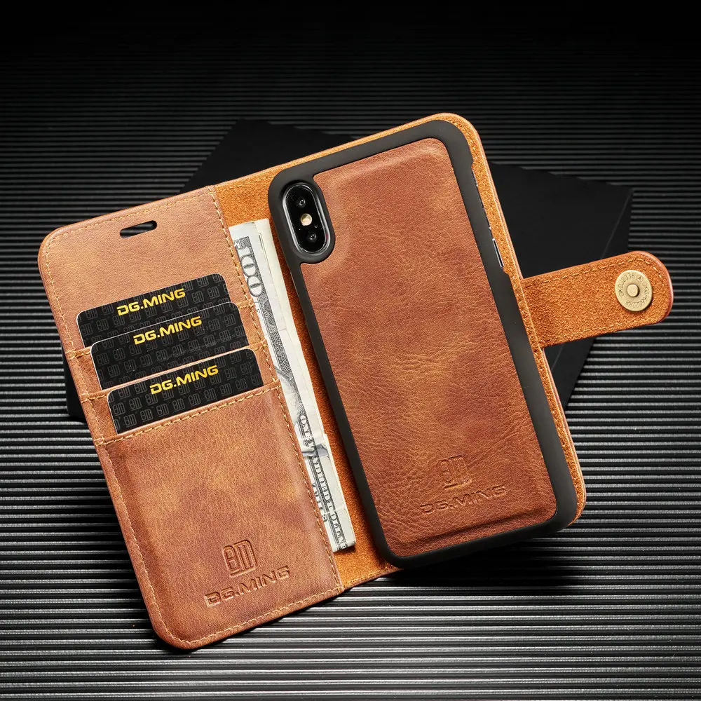DG. MING 2в1 Винтажный чехол кошелек для iPhoneX XS XR Магнитный съемный кожаный iPhone MAX Folio