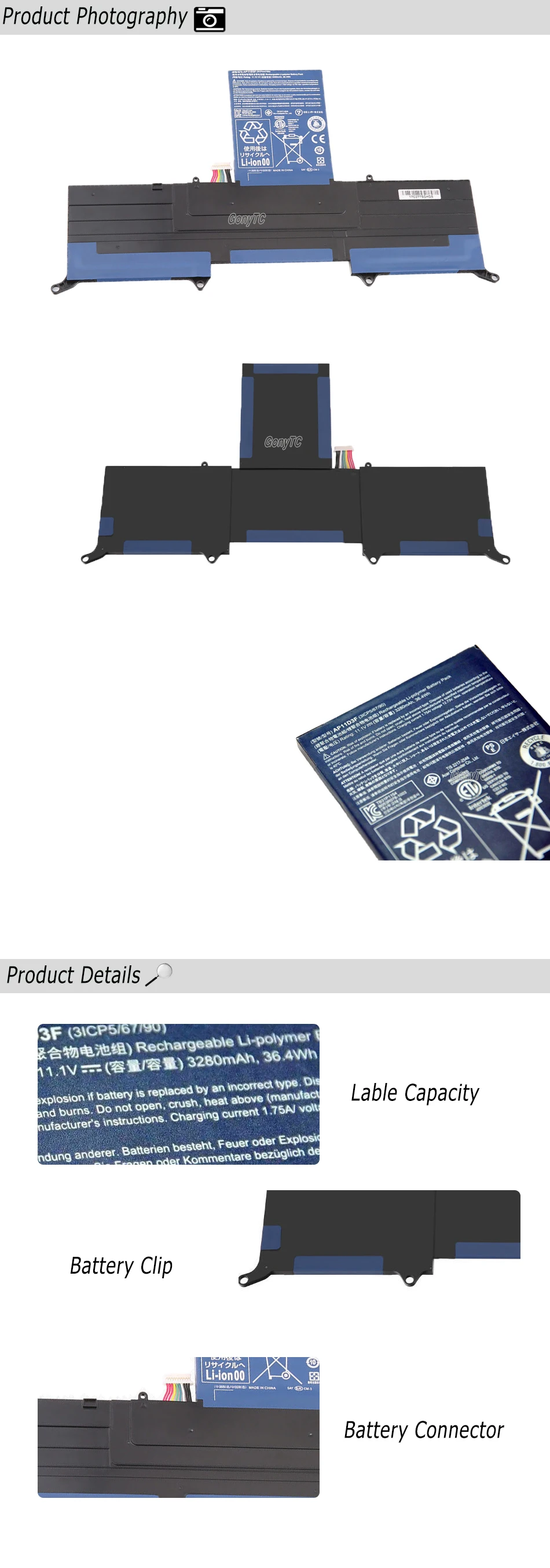 GONYTC AP11D3F Батарея для acer для Aspire S3 S3-951 S3-391 один MS2346 AP11D3F AP11D4F 3ICP5/65/88 3ICP5/67/90 3280 мА-ч