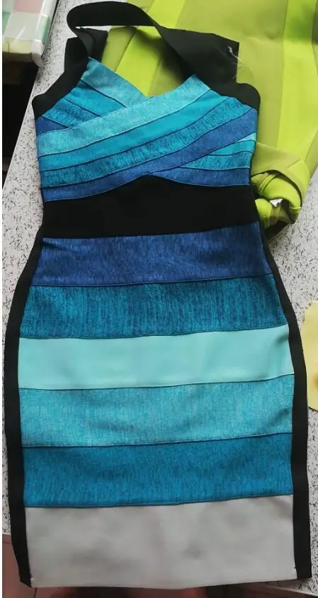 Синий Сексуальное Бандажное платье голубого цвета с градиентом на шее vestido, Бандажное платье, женские вечерние платья знаменитостей, облегающие платья оптом - Цвет: Синий