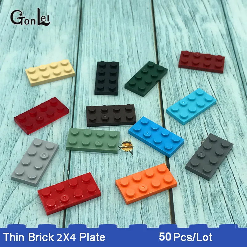 50 шт./лот тонкие кирпичи MOC 2x4 маленькие точечные пластины строительные блоки