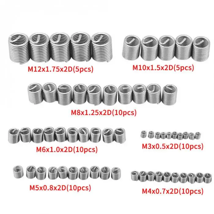 Stainless Steel Thread Repair Insert Kit M3 M4 M5 M6 M8 M10 M12 Wear Resistant Wire Screw Sleeve QP2