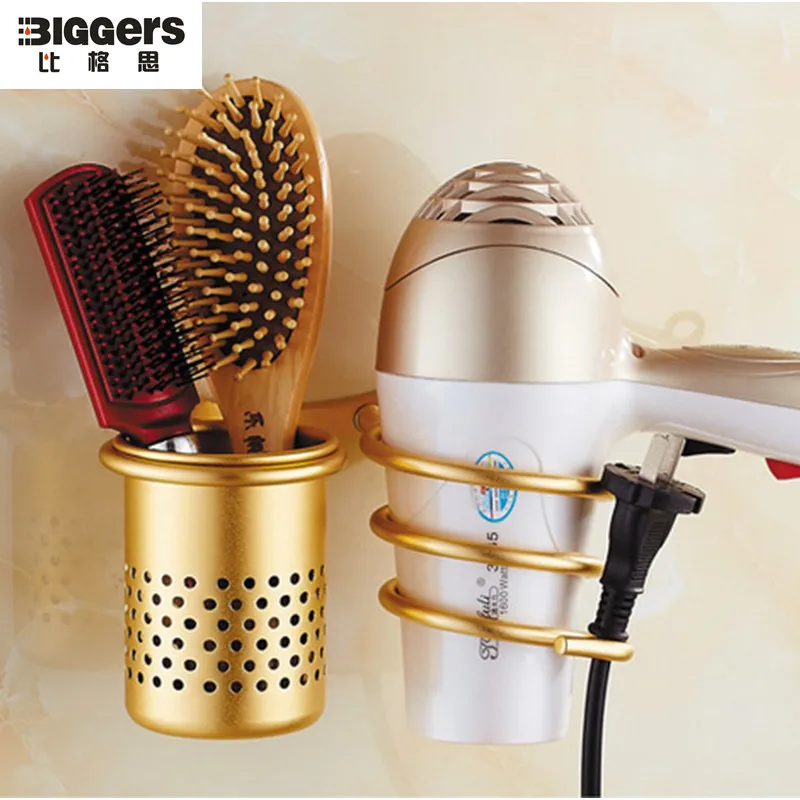 Бесплатная доставка Настенный алюминиевый держатель для фена золотого цвета