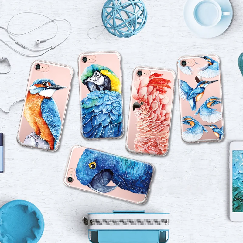 Красивый чехол для телефона из ТПУ с рисунком попугая птица Колибри Iphone 4 4S 5 5S SE 5C 6
