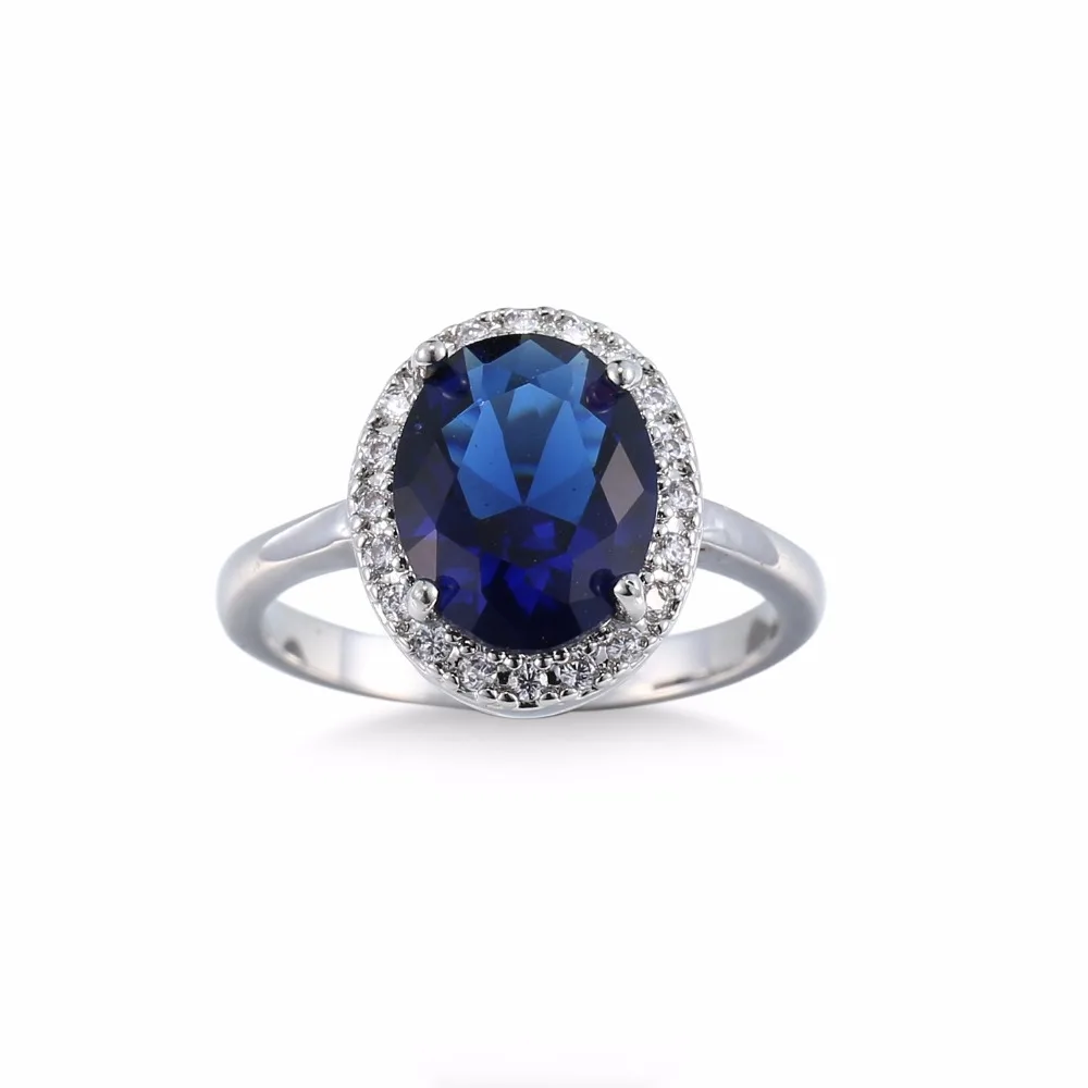 White Gold Filled Finger Rings Hot Woman's Engagement Fine Ring Trendy Luxury Blue Zircon Silver Wedding Vintage Party | Украшения и