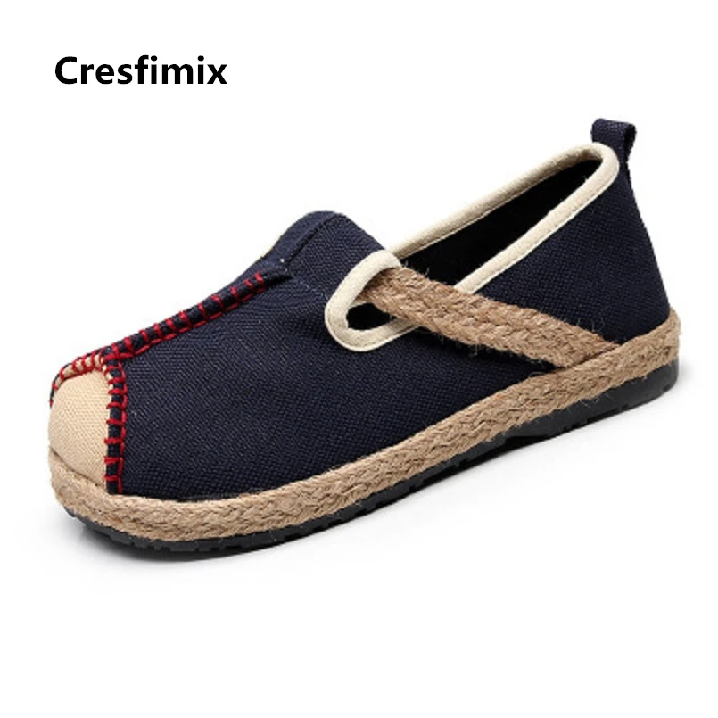 

Cresfimix sapatos femininas women retro chinese traditional hemp flat platform shoes lady casual spring slip on shoes c2160