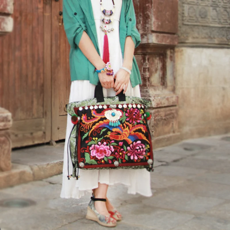 Китайский бренд дамы большой Hmong Boho цветок вышивка сумки Этническая сумка через