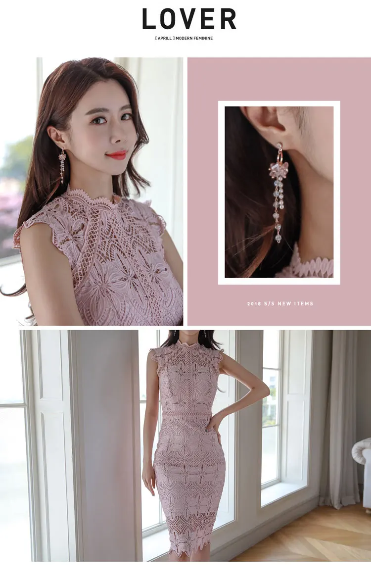 CINESSD, сексуальное, кружевное, розовое, длинное, макси платье,, женское, летнее, с вырезом, со стойкой, без рукавов, до колена, вечернее платье, vestidos