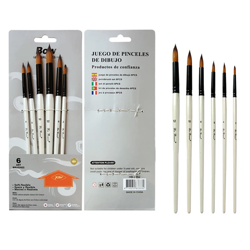 Многопиковая нейлоновая кисть для акварельной краски волос белая деревянная