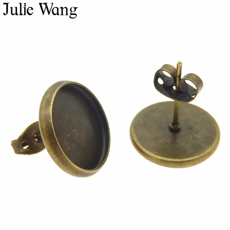 Julie Wang 20 шт. 12/14 мм серьги гвоздики железная основа для кабошона со стеклом