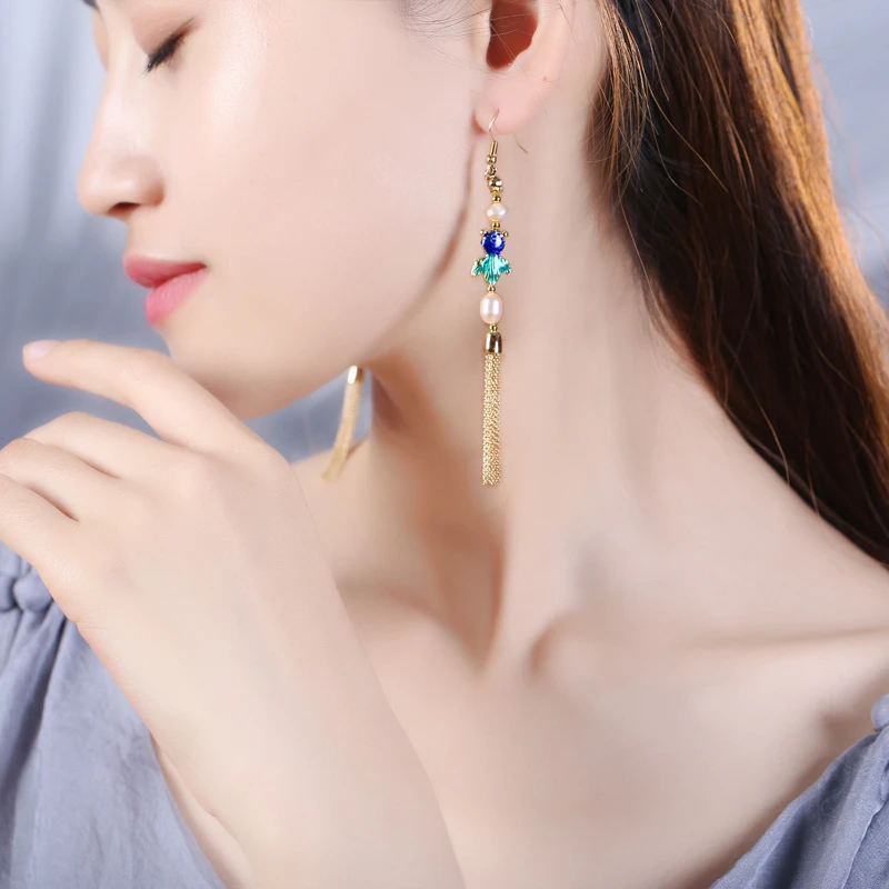 2019 new long tassel earrings female retro personality advanced sense design handmade | Украшения и аксессуары