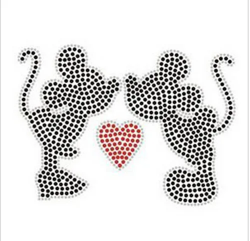 

2pc/lot Couple Kiss sticker hot fix rhinestone applique iron on crystal transfers design patches for shirt dress