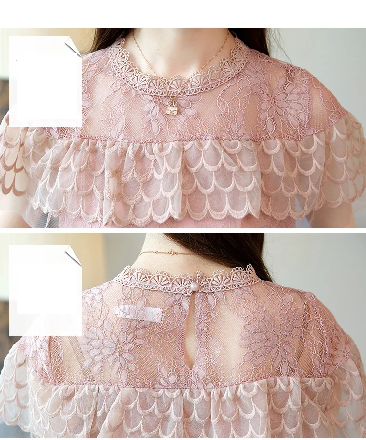 Женские рубашки летние блузки 2019 с коротким рукавом и оборками кружевные женские