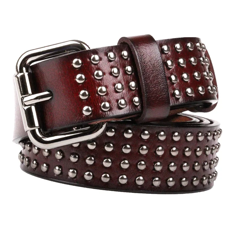 2017 Punk Стиль Женщины Пояс Заклепки Подлинная Коускин Кожаный Мужчины Старинные