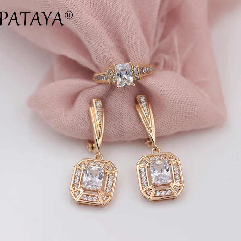 PATAYA, Новое поступление 585, серьги-капли из розового золота, кольца, наборы, белый квадрат, природный Цирконий, женские модные великолепные ювелирные изделия