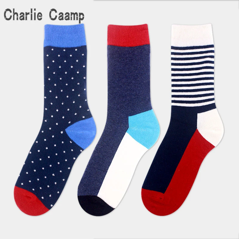 Charlie Campp 4 пары/шт мужские популярные носки тонкие полосатые цвета и круглый узор