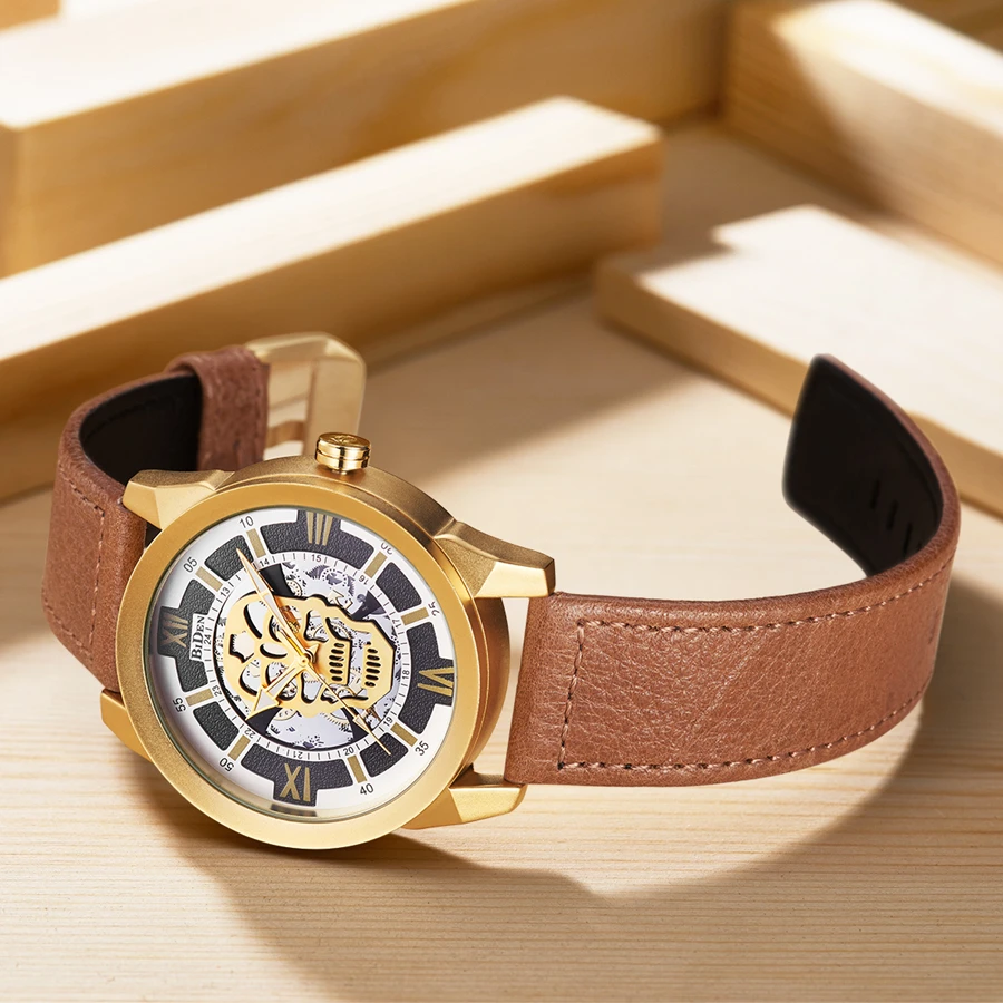 

BIDEN Fashion Skull Sculpture Watch Men Quartz Watch Waterproof Big Dial Sport Watches Men Watch Top Luxury Brand Clock 2019
