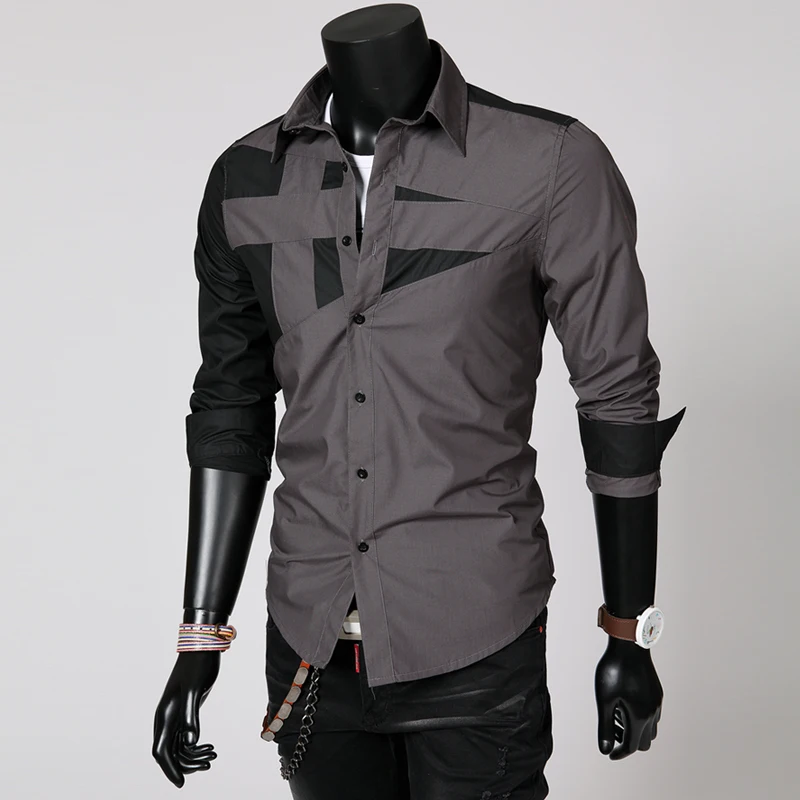 2014 Hot new men's casual long-sleeved shirt simple collision color burgundy comfortable England social | Мужская одежда