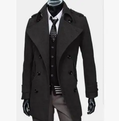 

Black double breasted casual woolen coat men trench coats overcoat mens cashmere coat casaco masculino inverno erkek england