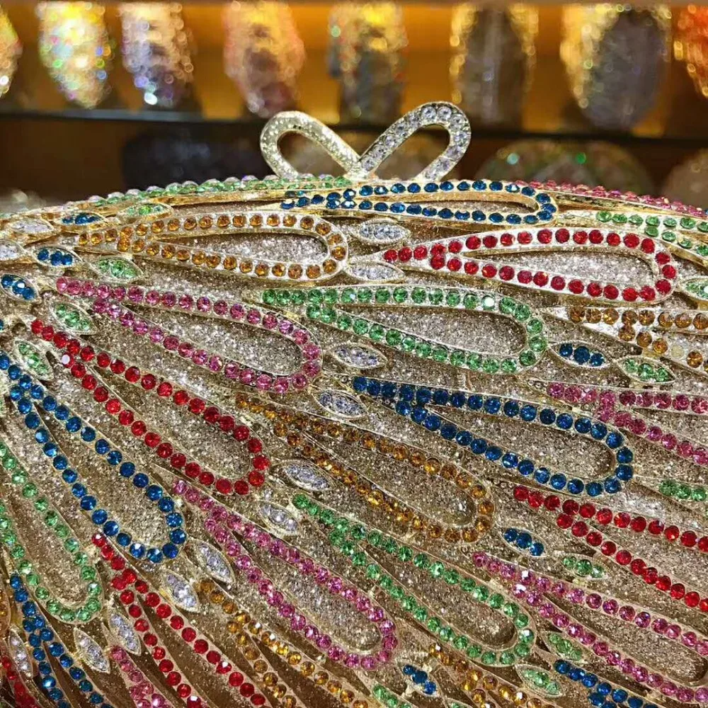 

XIYUAN Colorful Crystal Clutch Bag Flower Female Evening Bag Diamond Studded Handbags Women Wedding Bridal Party Prom Purse red