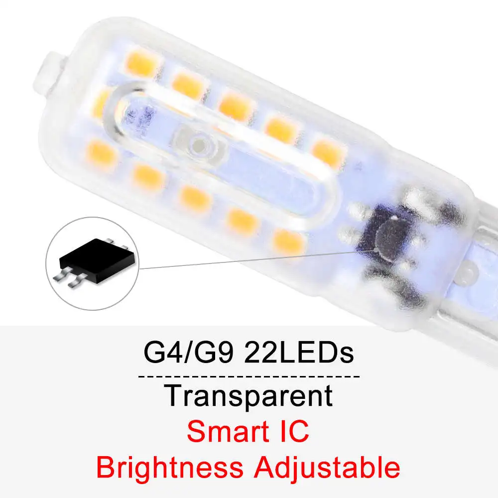 Transparent IC 22led Мини G9 светодиодный светильник G4 светодиодный светильник 3 Вт кукурузная лампа 5 Вт лампада g9 Светодиодная лампа с регулируемой яркостью 220 В люстра фары для замены галогенная лампа 2835SMD - Испускаемый цвет: Transparent IC 22led