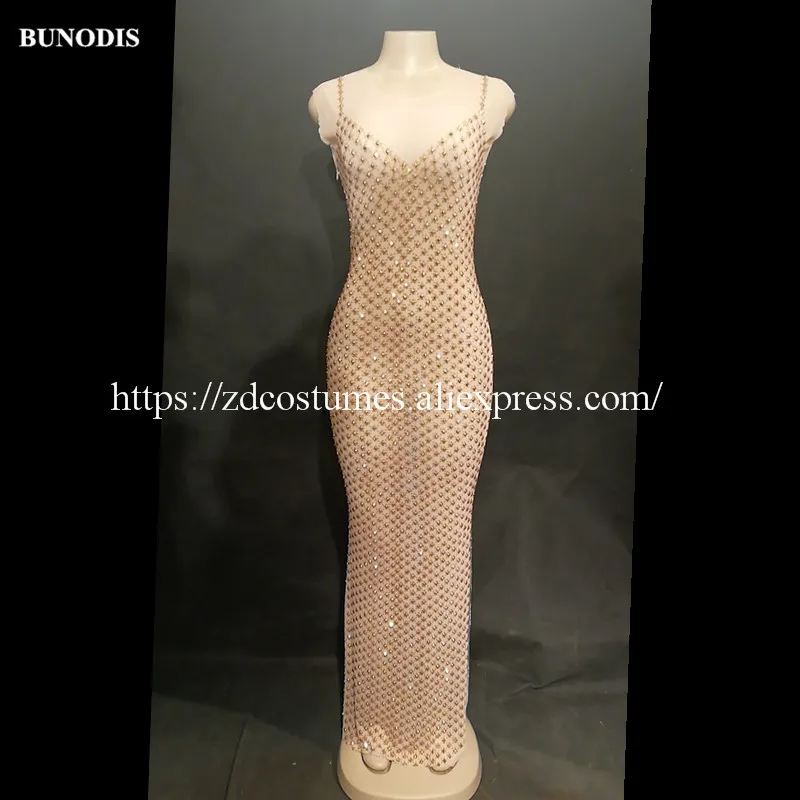 ZD420 Women Sexy Net Yarn Long Skirt Full Of Gold Sparkling Crystals Nightclub Party Stage Wear Singer Bling Costumes