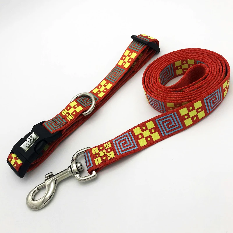 Red Set S/L нейлоновый поводок в китайском стиле, собачий поводок, мягкий и удобный поводок, ошейник для больших средних и маленьких собак HY120 Perro - Цвет: Red Set