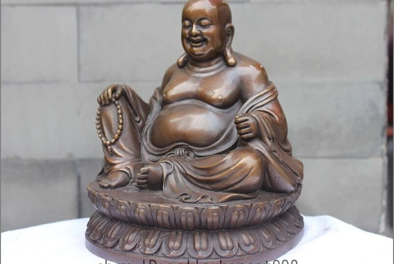 Китайская буддистская статуя Будды Maitreya из чистой бронзы и меди|Статуи