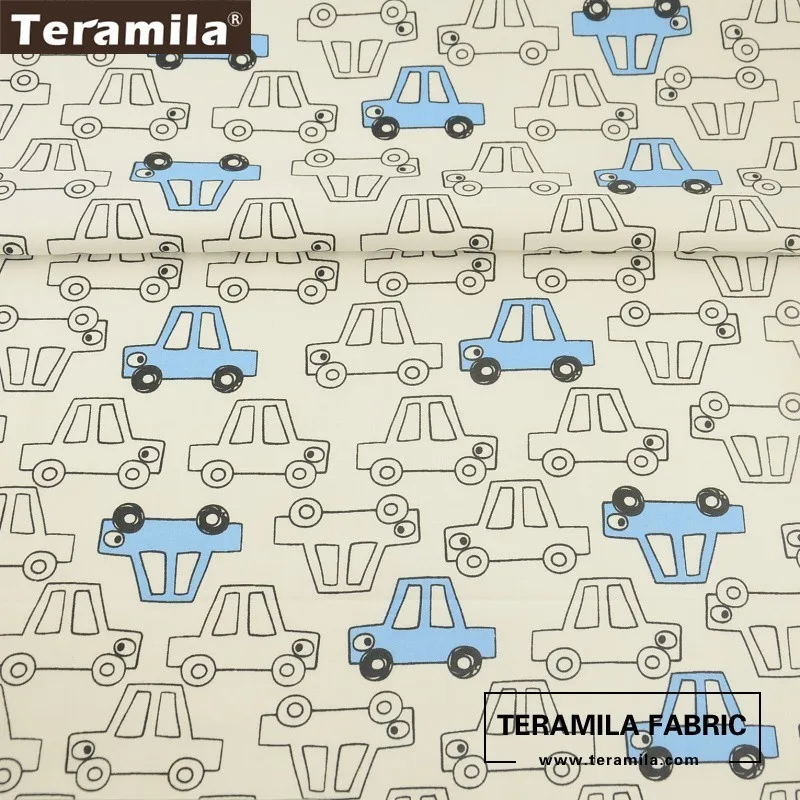 Teramila хлопок Ткань мягкий мультфильм синий и белый автомобили конструкций twill жир