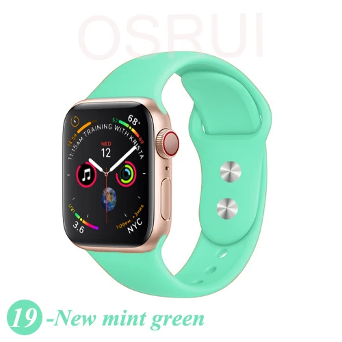 19- Light Green Спортивный силиконовый ремешок для apple watch band 4 44 мм 40 мм iwatch band 42 мм 38 мм ремень для браслета apple watch series 5 4 3 2 аксессуары - Цвет ремешка: 19- Light Green