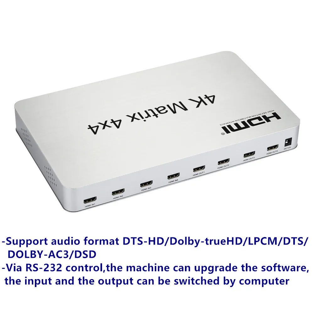 4K * 2K 3D HDMI матричный коммутатор 4x4 ИК/RS232 контроль Штекерный разъем DTS/AC3/DSD источник