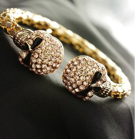 B1013 Топ моды Кристалл золото и черный череп браслет Бесплатная доставка|bangles