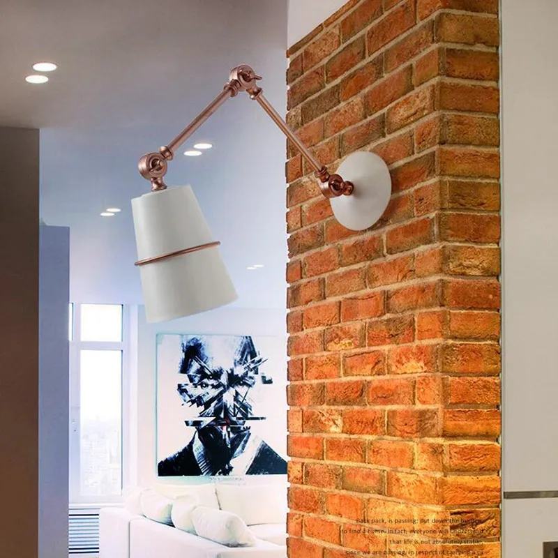 

Lampadas de techo Nordic Modern Bedroom Bedside LED Wall Lamp Retro Industrial Swing Arm Iron Art Porch Wall Light Fixtures