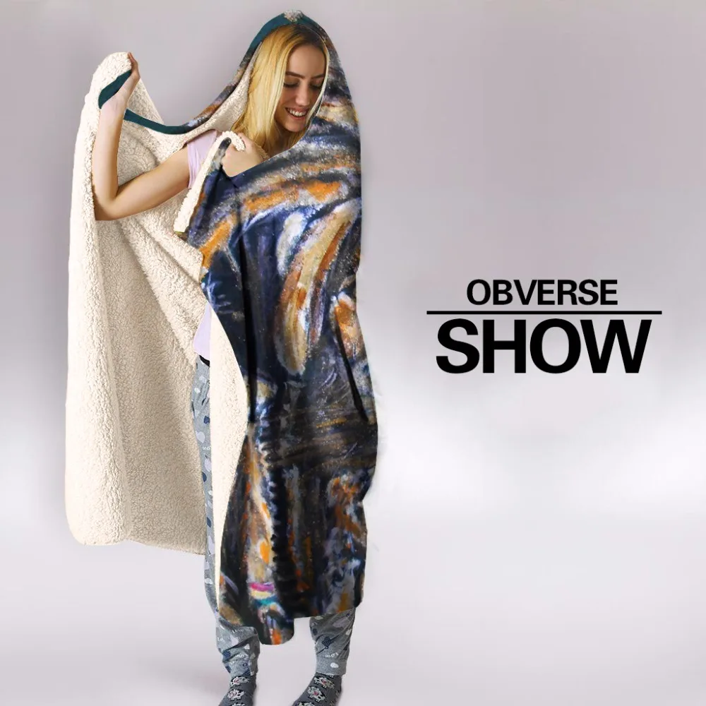 Красочное плюшевое одеяло с капюшоном 3D принтом льва для взрослых и детей теплое