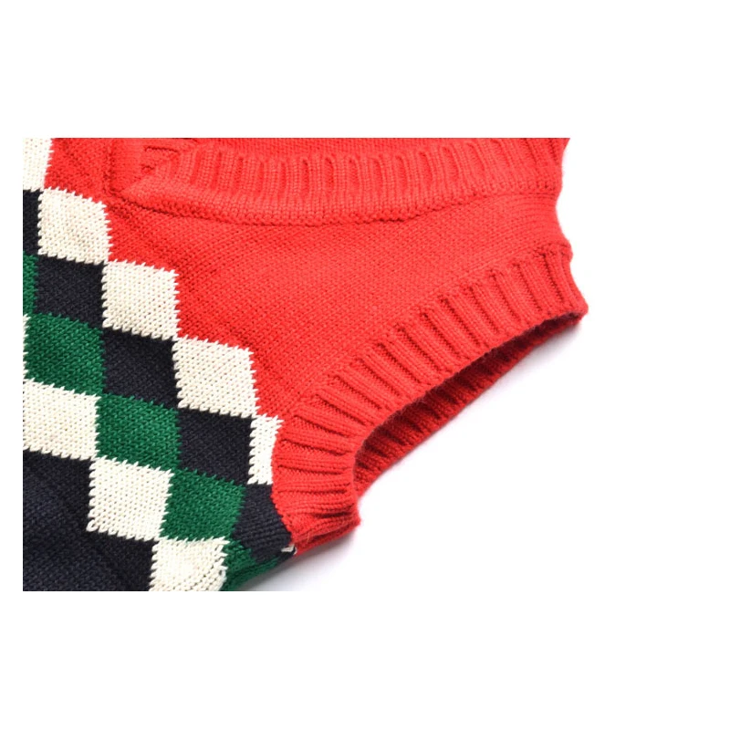 Baby knitwear clothes for boys and baby girls Spring Fall V-Neck Preppy style Geometric pattern knitted sweater children's vest |