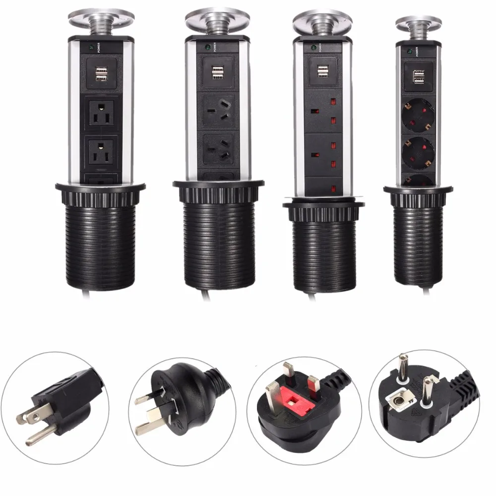 

Best Quality Different Standard Fashion Charge USB kitchen pop up desktop socket 3 outlet silver/black color AT-1,2,3,4
