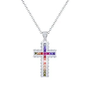 Included Chain Крестик Любовь аксессуары 925 пробы серебряный кулон ожерелье для женщин со льдом Крест CZ Радужная Подвеска Ожерелье вечерние ювелирные изделия подарок - Окраска металла: Included Chain