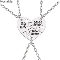 nostalgia 1 sets big middle little sister heart pendant baby girl necklace puzzle piece jewelry babygirl